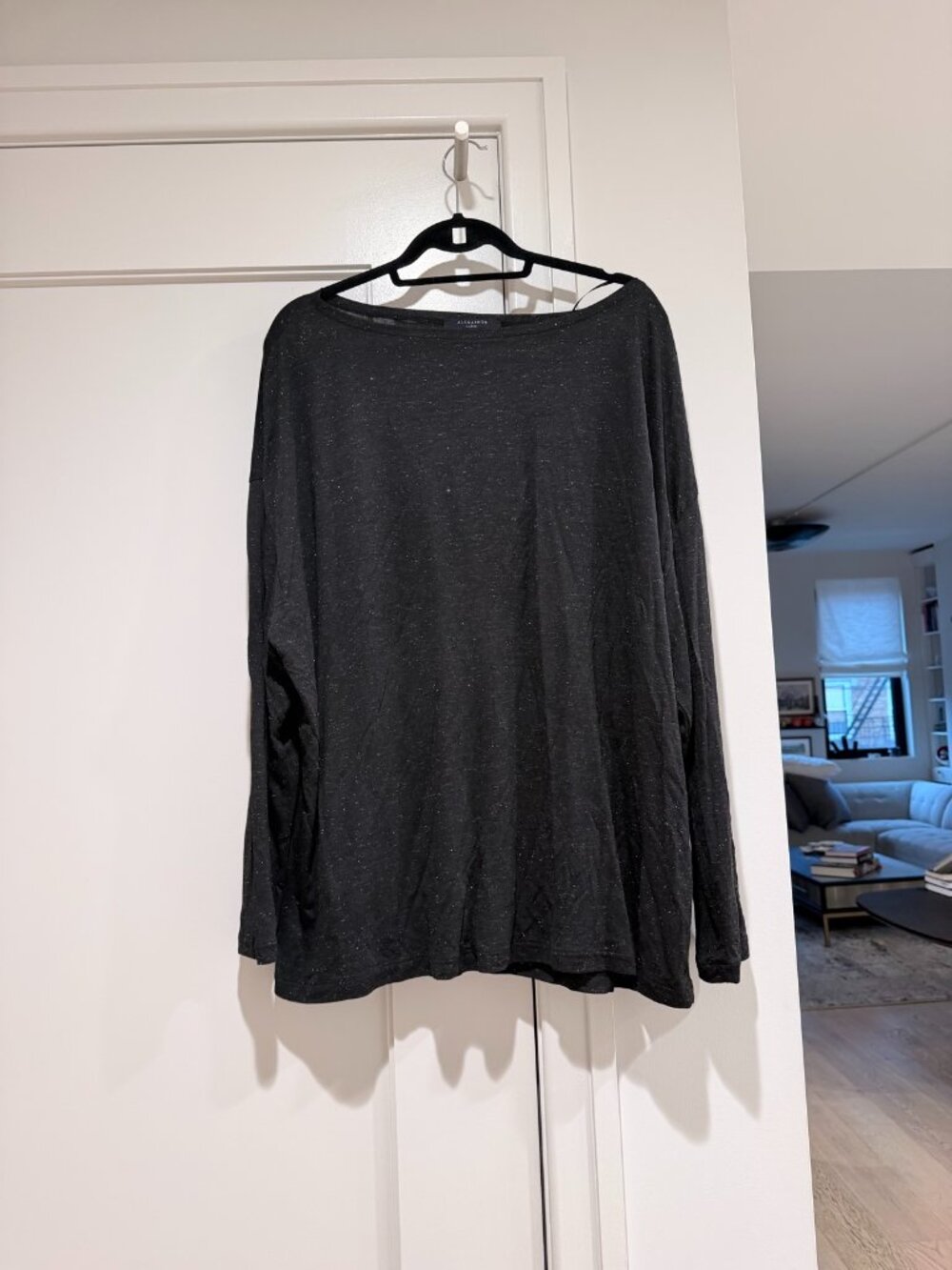 AllSaints Black Sparkle Knit Long Sleeve Top